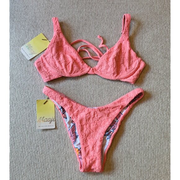 NWT Maaji Women's Standard Peach Melba Cumbia Bikini Top Cheeky Bottom Medium - Picture 1 of 5